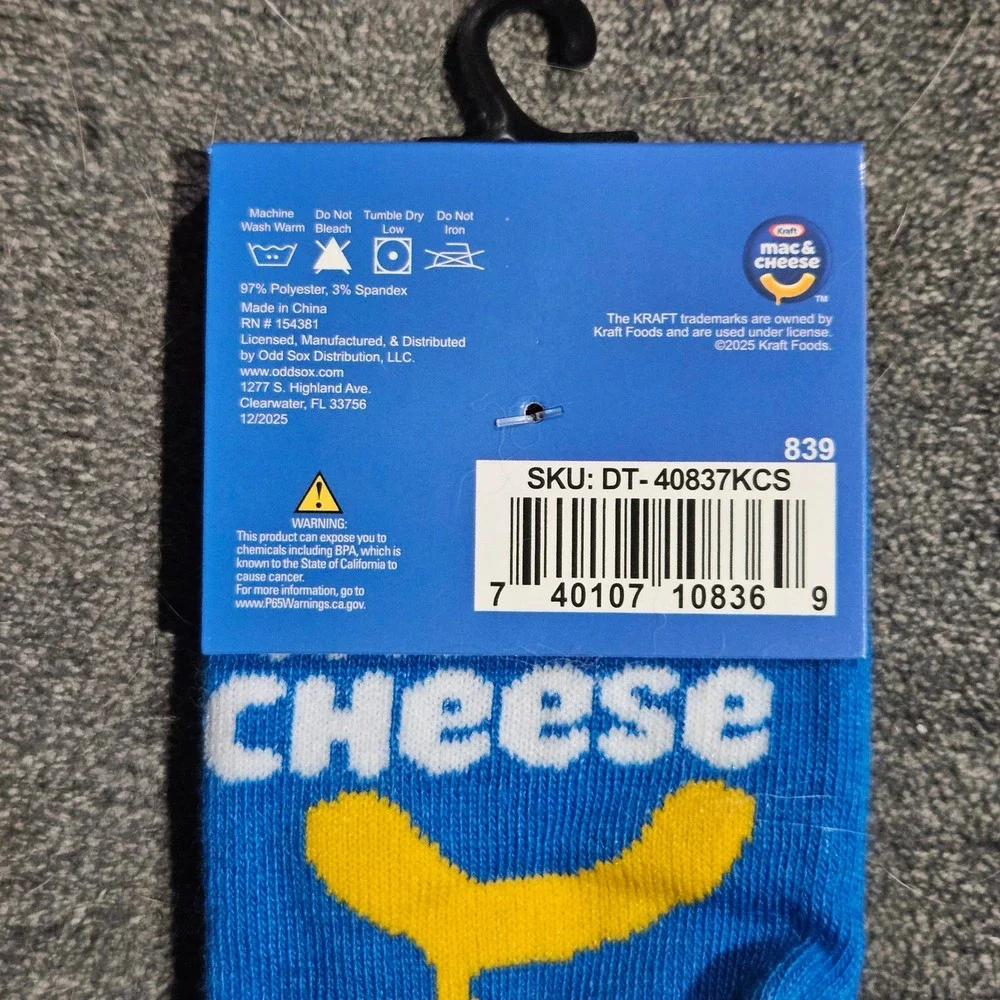 Kraft Mac & Cheese Kids Crew Socks Blue Yellow Noodle Logo Ages 7-10